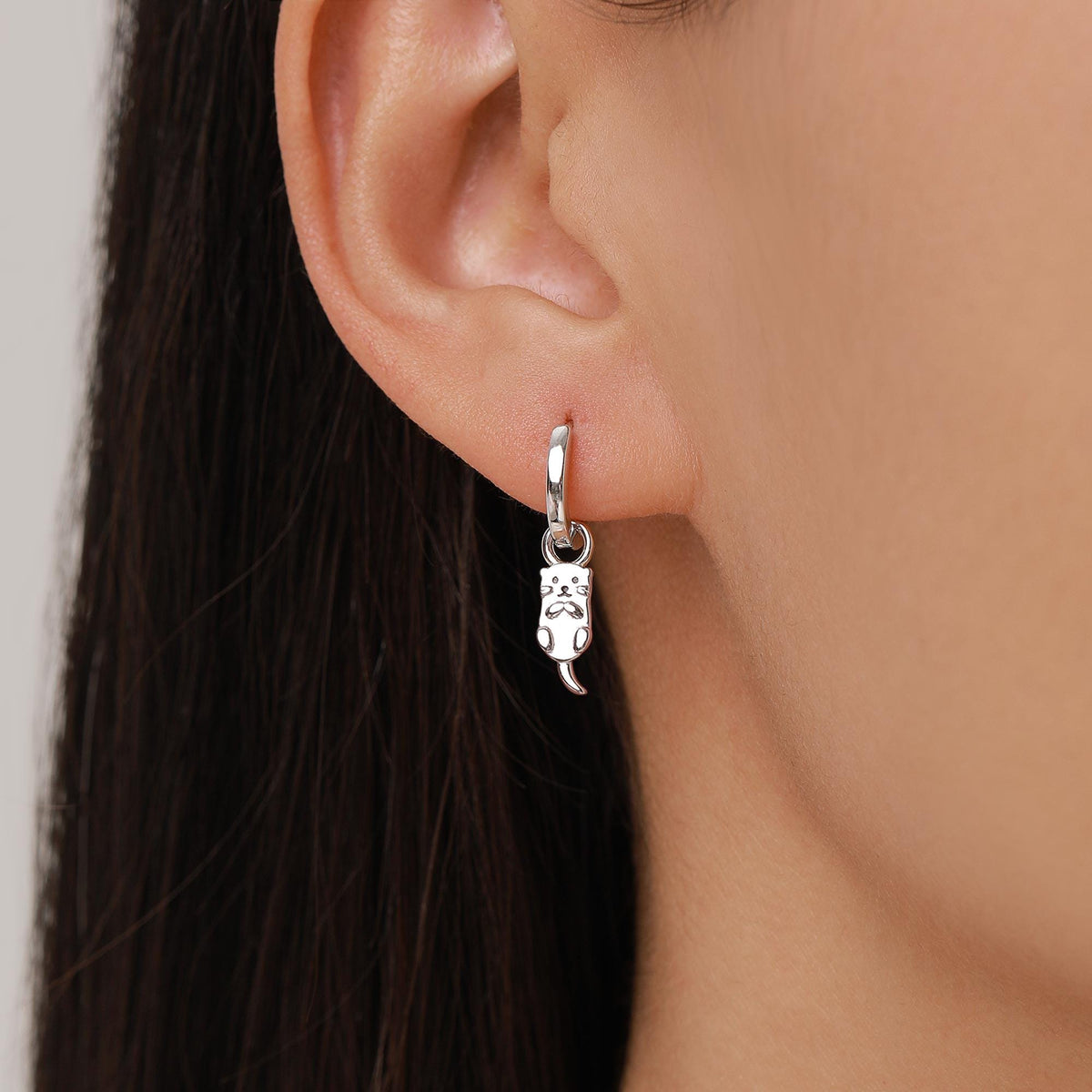 Otter Charms for Huggie Hoop Earrings in Sterling Silver