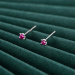 Extra Tiny 2mm Ruby Pink CZ Stud Earrings in Sterling Silver, Barely Visible Stud Earrings, 2mm Pink Earrings, Tiny Crystal Earrings