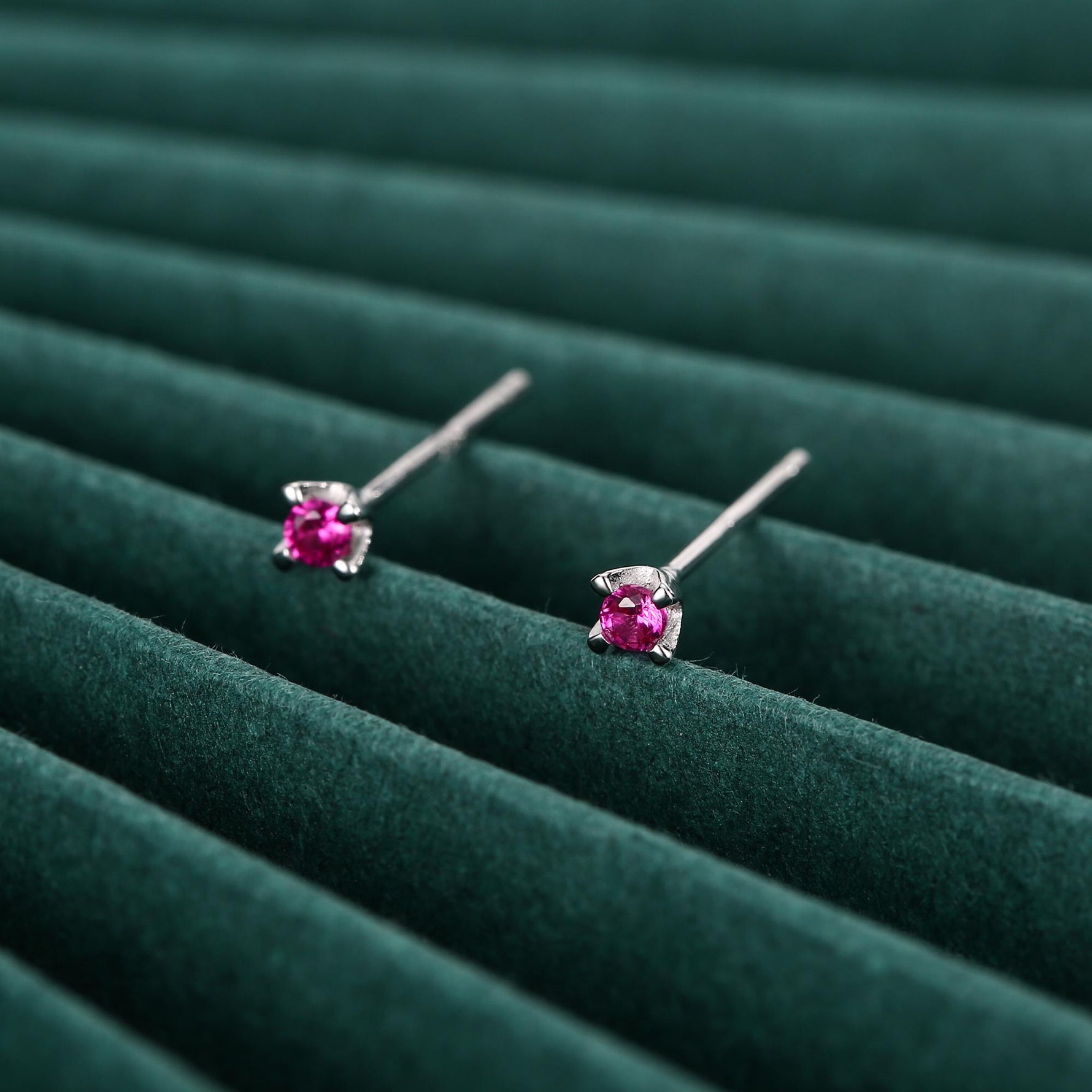 Extra Tiny 2mm Ruby Pink CZ Stud Earrings in Sterling Silver, Barely Visible Stud Earrings, 2mm Pink Earrings, Tiny Crystal Earrings