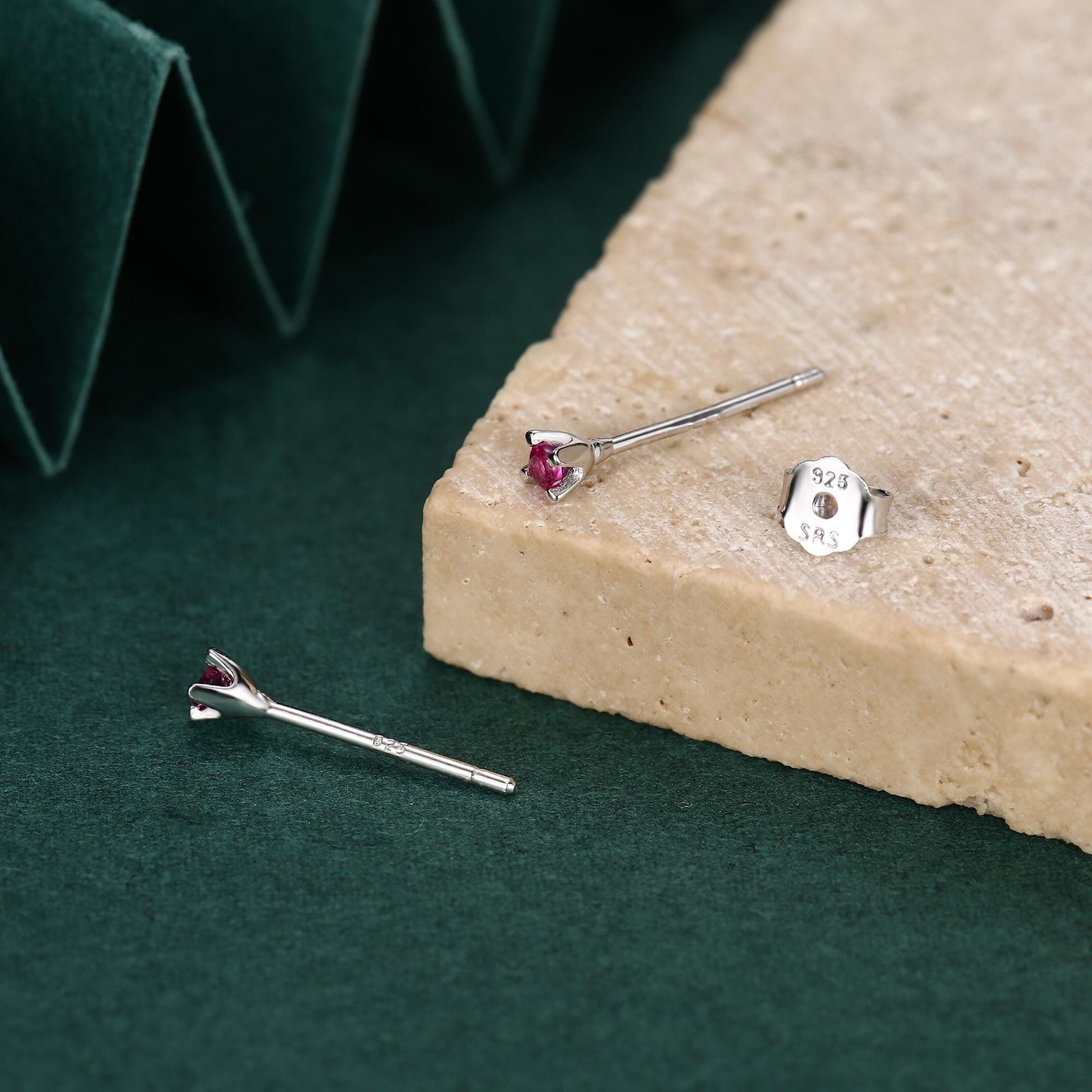 Extra Tiny 2mm Ruby Pink CZ Stud Earrings in Sterling Silver, Barely Visible Stud Earrings, 2mm Pink Earrings, Tiny Crystal Earrings