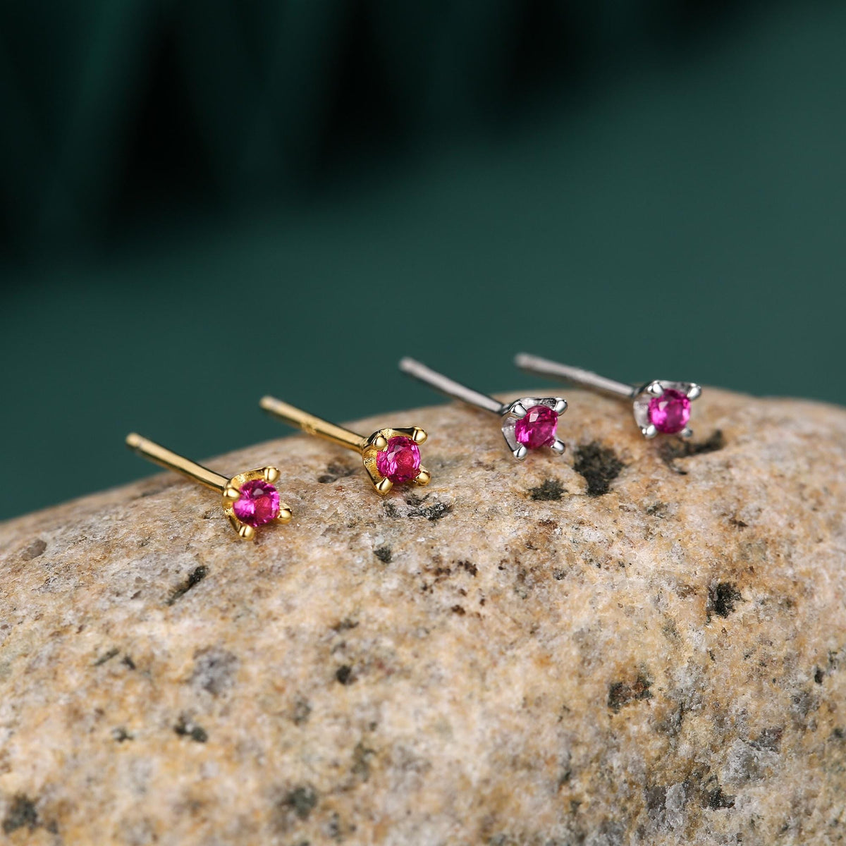 Extra Tiny 2mm Ruby Pink CZ Stud Earrings in Sterling Silver, Barely Visible Stud Earrings, 2mm Pink Earrings, Tiny Crystal Earrings