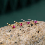 Extra Tiny 2mm Ruby Pink CZ Stud Earrings in Sterling Silver, Barely Visible Stud Earrings, 2mm Pink Earrings, Tiny Crystal Earrings