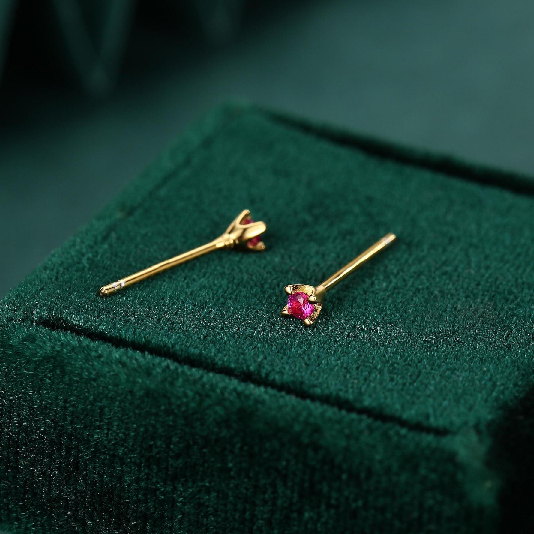 Extra Tiny 2mm Ruby Pink CZ Stud Earrings in Sterling Silver, Barely Visible Stud Earrings, 2mm Pink Earrings, Tiny Crystal Earrings