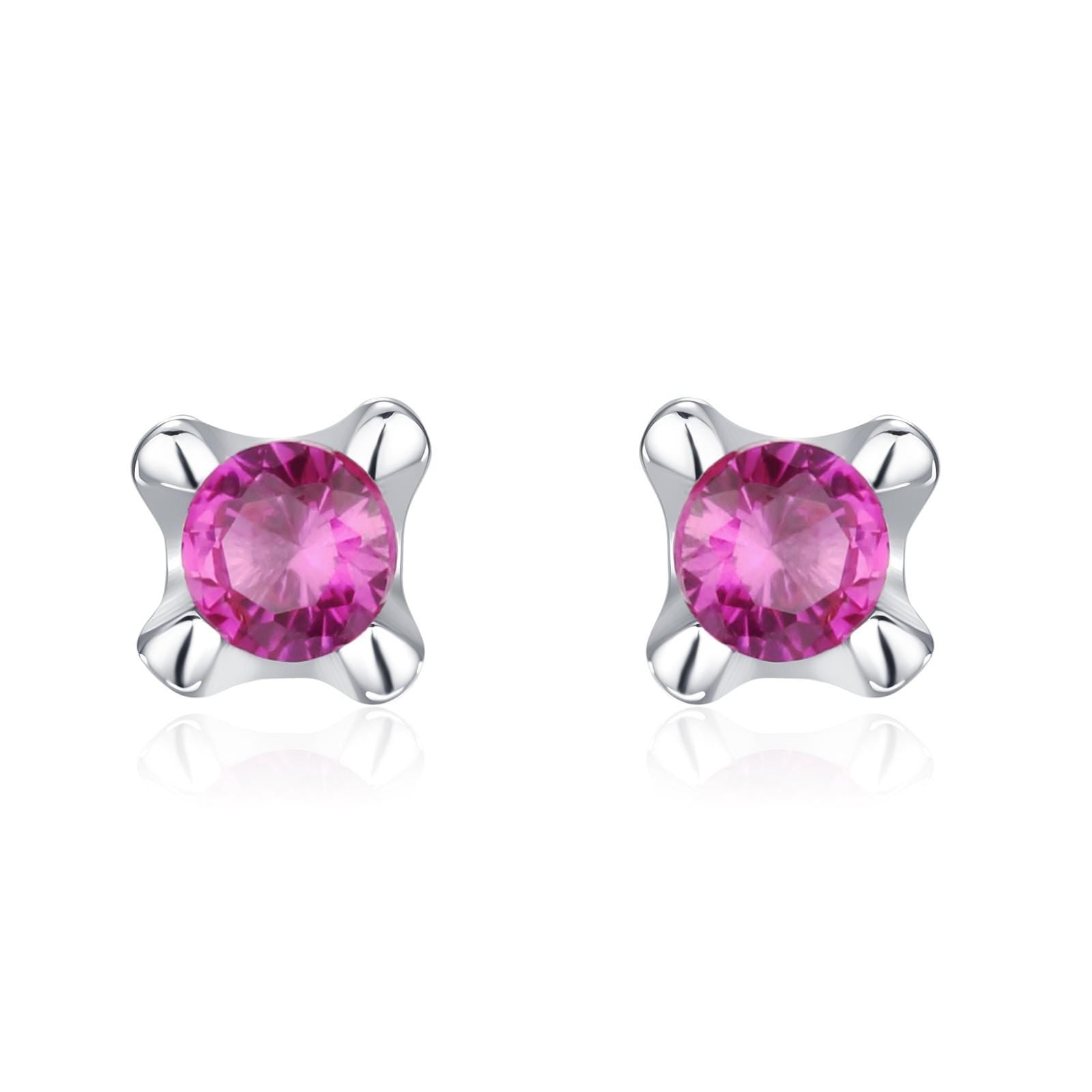 Extra Tiny 2mm Ruby Pink CZ Stud Earrings in Sterling Silver, Barely Visible Stud Earrings, 2mm Pink Earrings, Tiny Crystal Earrings