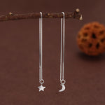 Moon and Star Threader Earrings in Sterling Silver, Silver or Gold, Crescent Moon Ear Threaders, 10cm long threaders, Double Piecing