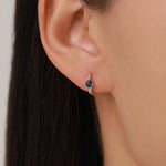 Sapphire Blue Pear Cut CZ Huggie Hoop in Sterling Silver, Silver or Gold, Minimalist Simple Blue Hoop Earrings