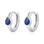 Sapphire Blue Pear Cut CZ Huggie Hoop in Sterling Silver, Silver or Gold, Minimalist Simple Blue Hoop Earrings