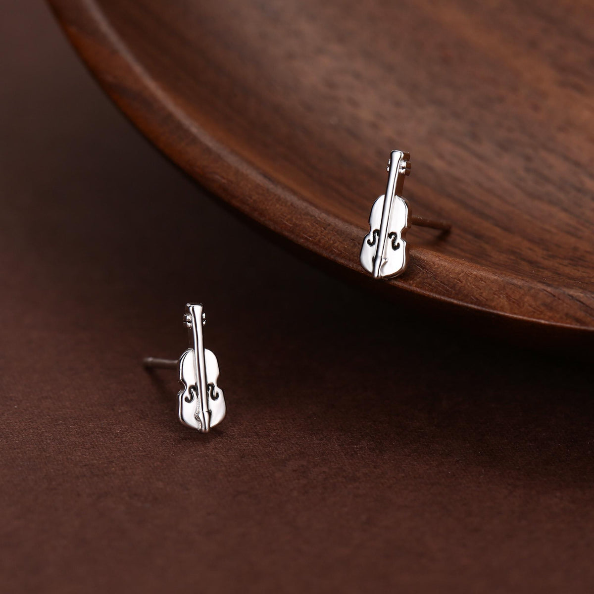 Tiny Violin Stud Earrings in Sterling Silver, Silver or Gold, Music Earrings