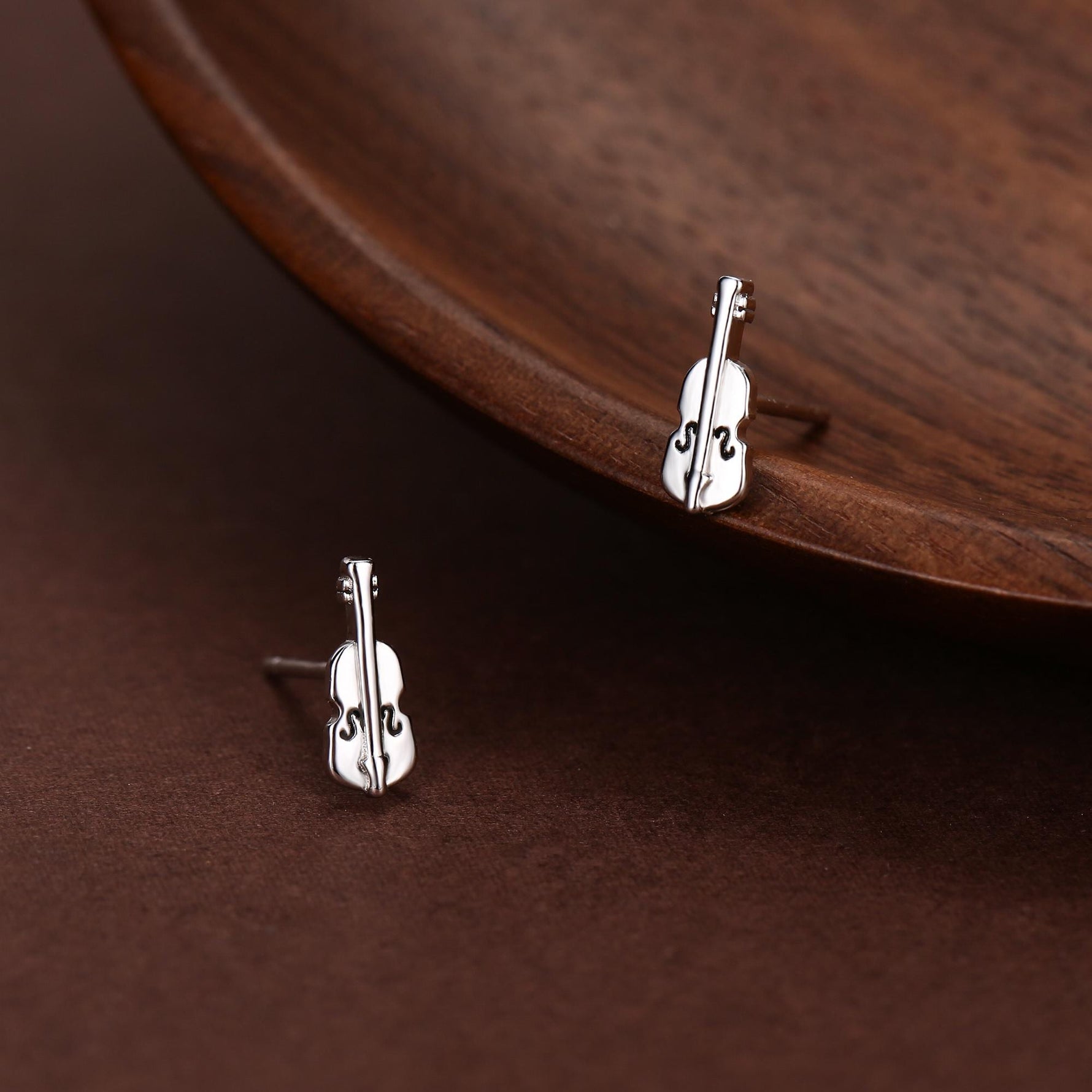 Tiny Violin Stud Earrings in Sterling Silver, Silver or Gold, Music Earrings