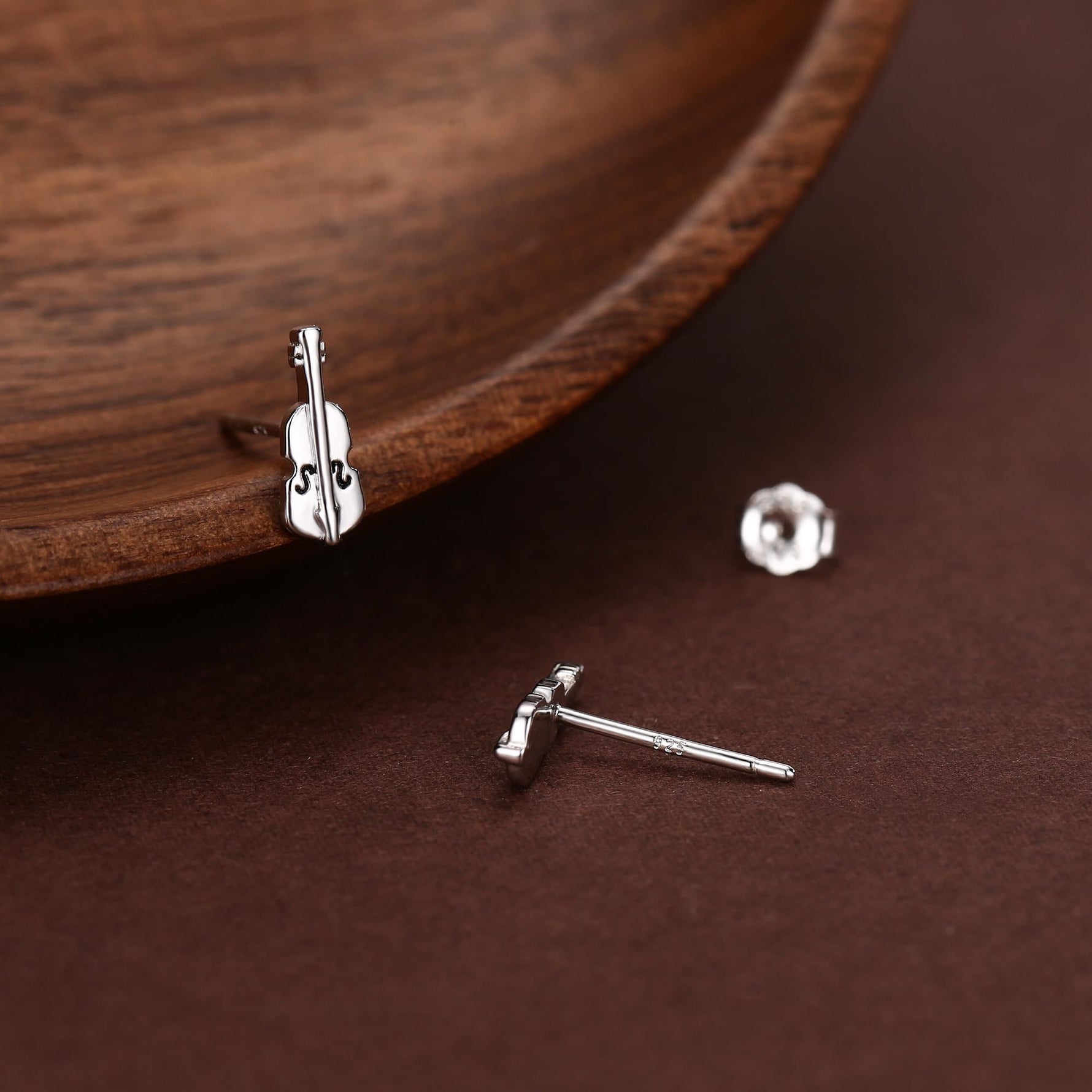 Tiny Violin Stud Earrings in Sterling Silver, Silver or Gold, Music Earrings