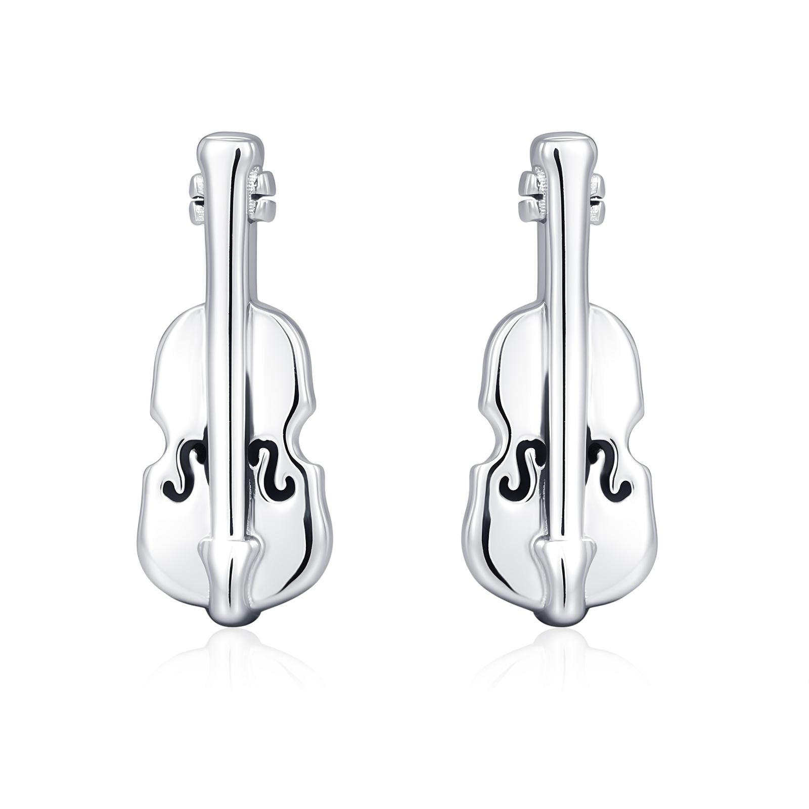 Tiny Violin Stud Earrings in Sterling Silver, Silver or Gold, Music Earrings