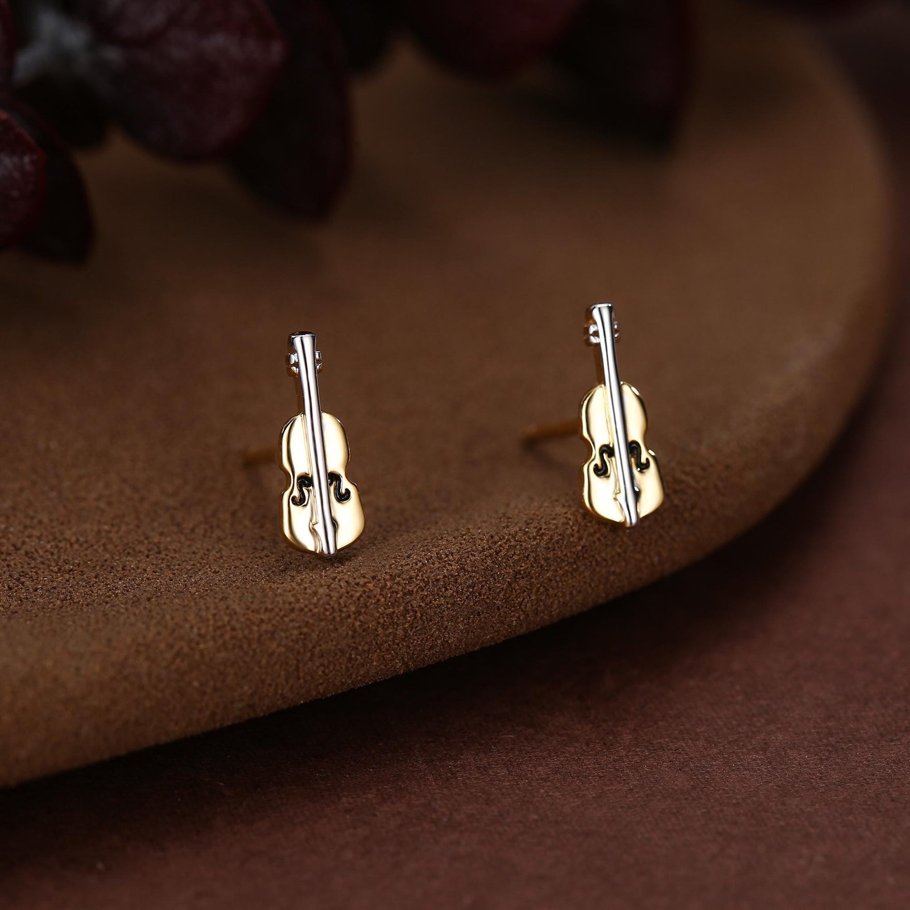 Tiny Violin Stud Earrings in Sterling Silver, Silver or Gold, Music Earrings