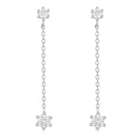Clear CZ Dangle Chain Stud Drop Earrings in Sterling Silver, Silver or Gold, Geometric Double CZ Chain Earrings, CZ Drop Earrings