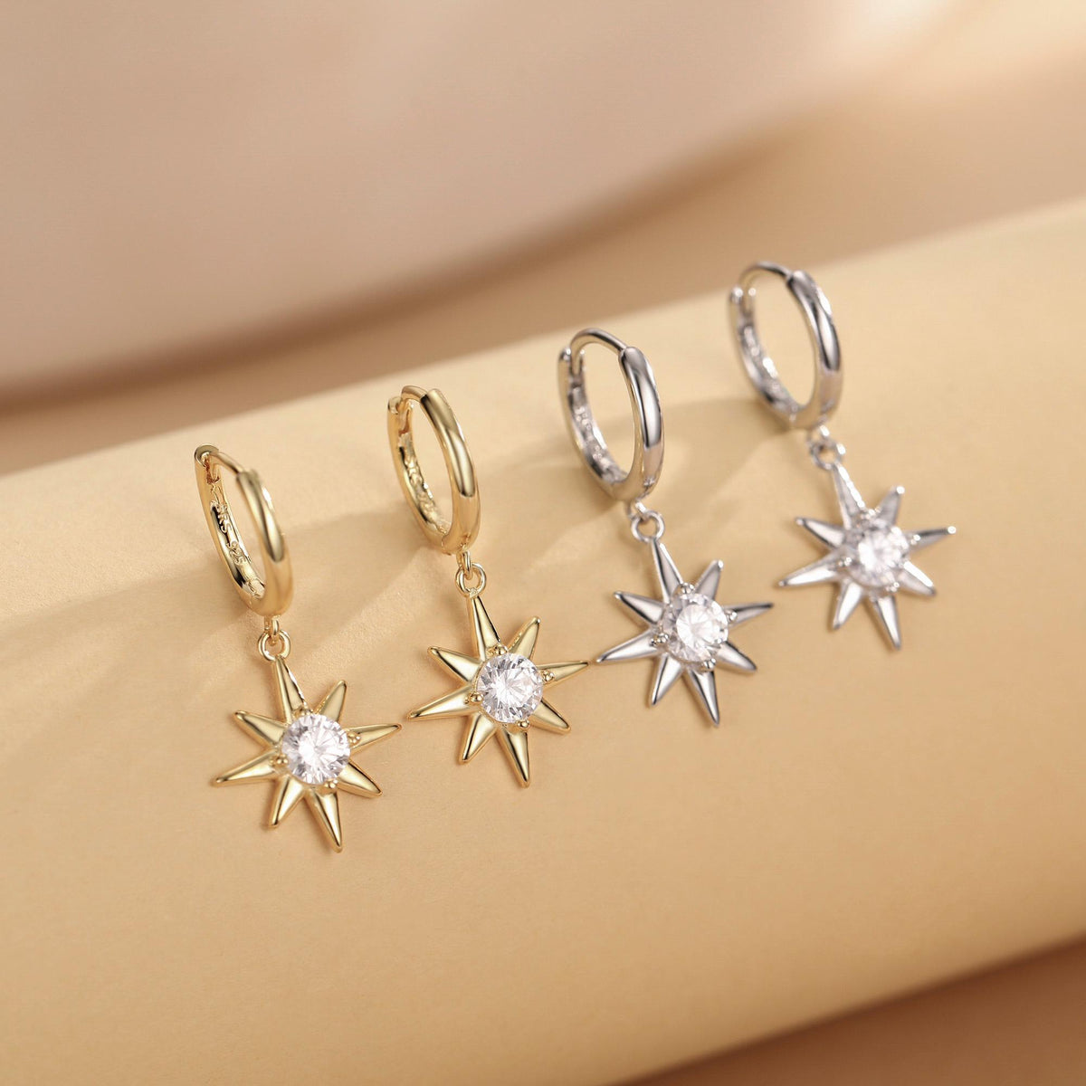 Starburst Huggie Hoop Earrings in Sterling Silver