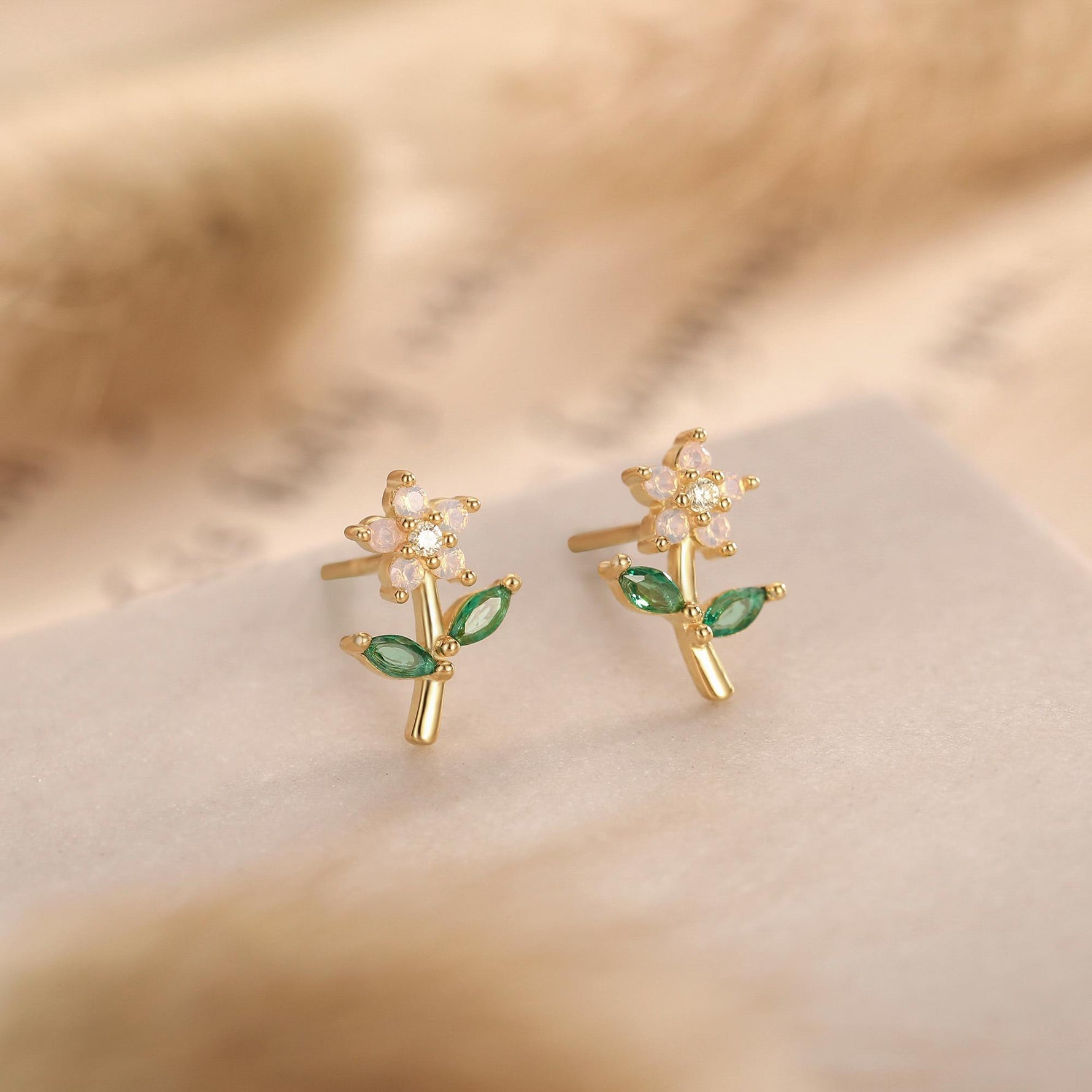 Extra Tiny Opal Pink CZ Flower Stud Earrings in Sterling Silver