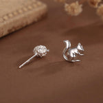 Mismatched Pine Cone and Squirrel Stud Earrings in Sterling Silver