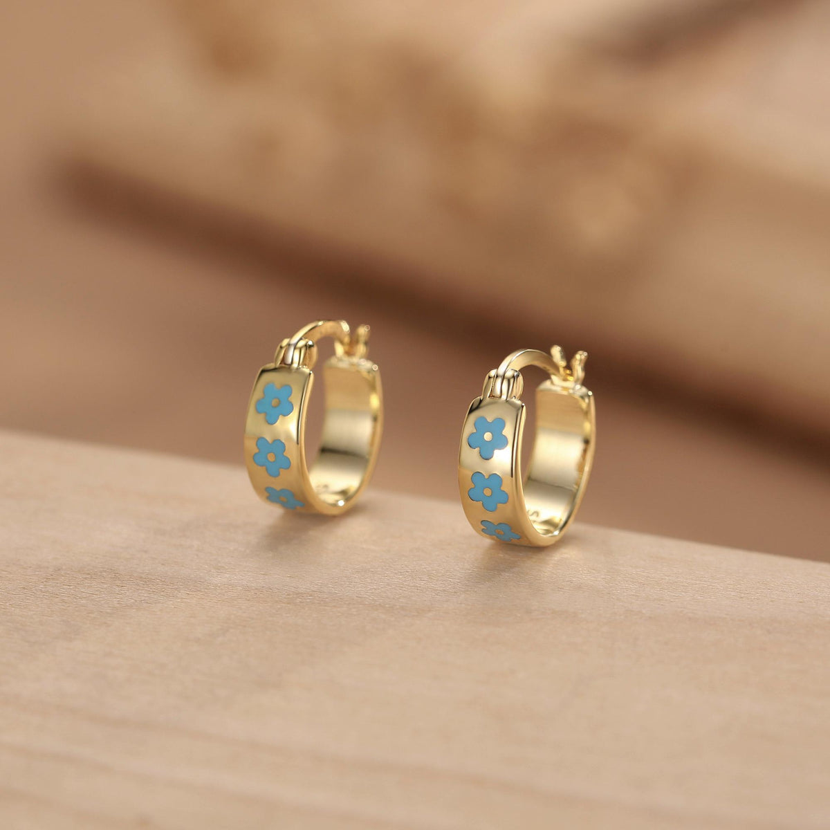 Sterling Silver Enamel Forget Me Not Huggie Hoops