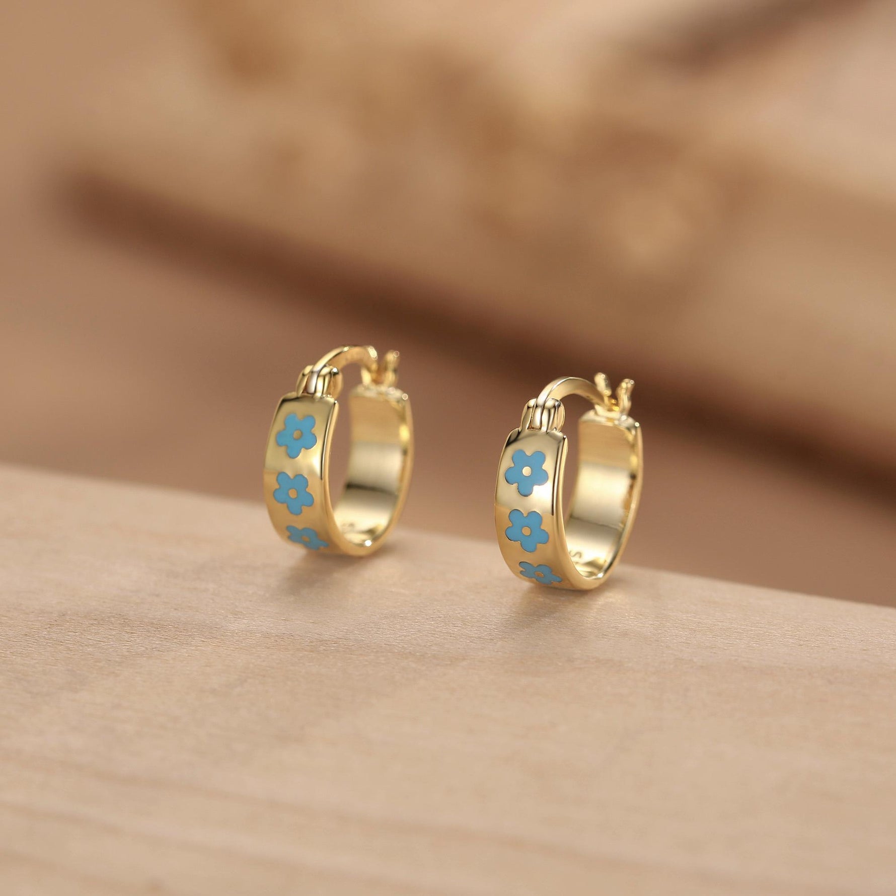 Sterling Silver Enamel Forget Me Not Huggie Hoops