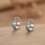 Sterling Silver Enamel Forget Me Not Huggie Hoops
