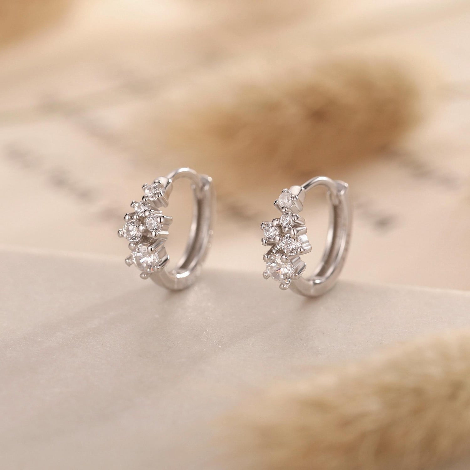 Star Constellation CZ Huggie Hoop in Sterling Silver, Silver or Gold or Rose Gold, 9mm Inner Diameter, Stacking Earrings, CZ Cluster Hoops,