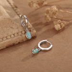 Sterling Silver Dangling Oval Aqua Green Opal Hoop Earrings