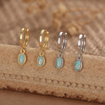 Sterling Silver Dangling Oval Aqua Green Opal Hoop Earrings