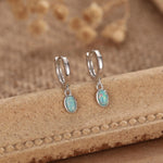 Sterling Silver Dangling Oval Aqua Green Opal Hoop Earrings