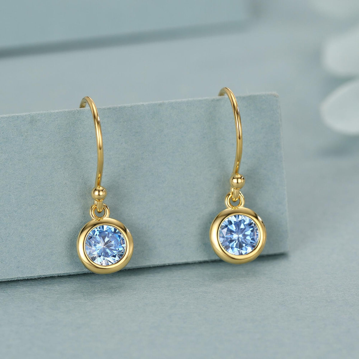 Tiny Aquamarine Blue CZ Drop Earrings in Sterling Silver