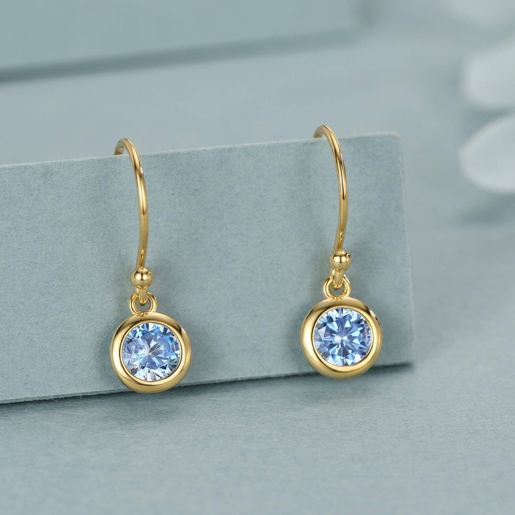 Tiny Aquamarine Blue CZ Drop Earrings in Sterling Silver