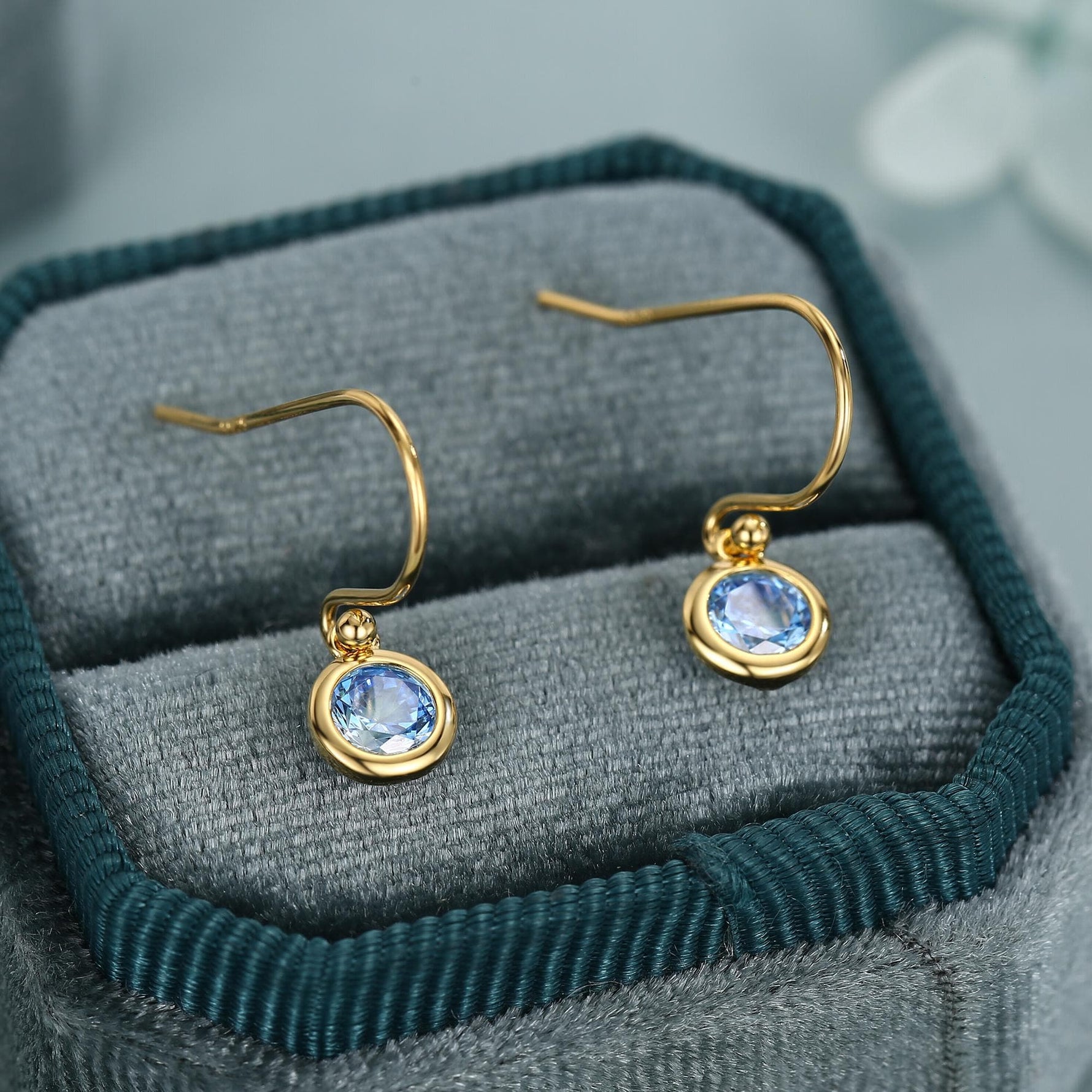 Tiny Aquamarine Blue CZ Drop Earrings in Sterling Silver