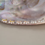 Natural Pearl Trio Stud Earrings in Sterling Silver, Curved Freshwater Pearl Mini Bar Earrings, Silver or Gold or Rose Gold, Pearl Earrings