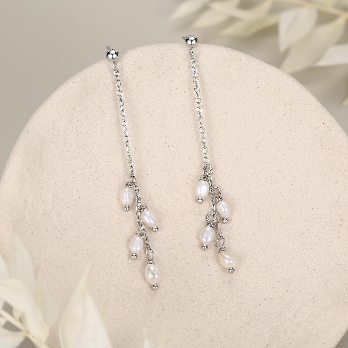 Genuine Oval Freshwater Pearl Drop Dangle Earrings in Sterling Silver