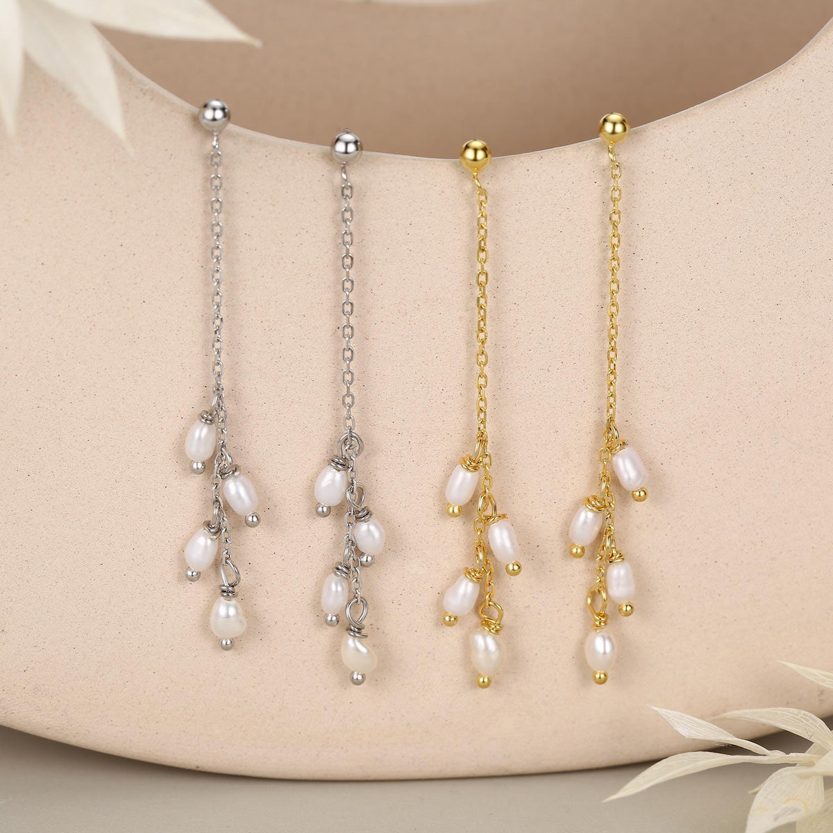 Genuine Oval Freshwater Pearl Drop Dangle Earrings in Sterling Silver