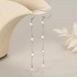 Oval Freshwater Pearl Long Drop Hook Earrings in Sterling Silver