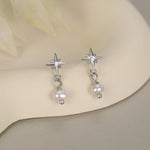Starburst and Tiny Dangle Pearl Stud Earrings in Sterling Silver, Silver, Gold or Rose Gold, Star Earrings, Sunburst Earrings, Celestial