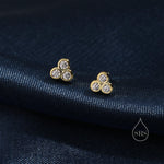 Very Tiny Three CZ 16G Internally Threaded Flat Back Earrings in Sterling Silver