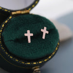Tiny Cross 16G Internally Threaded Flat Back Earrings in Sterling Silver