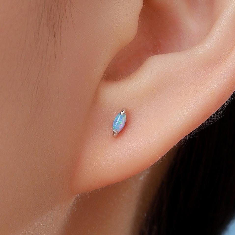 Sterling Silver Blue Opal Marquise Stud Earrings
