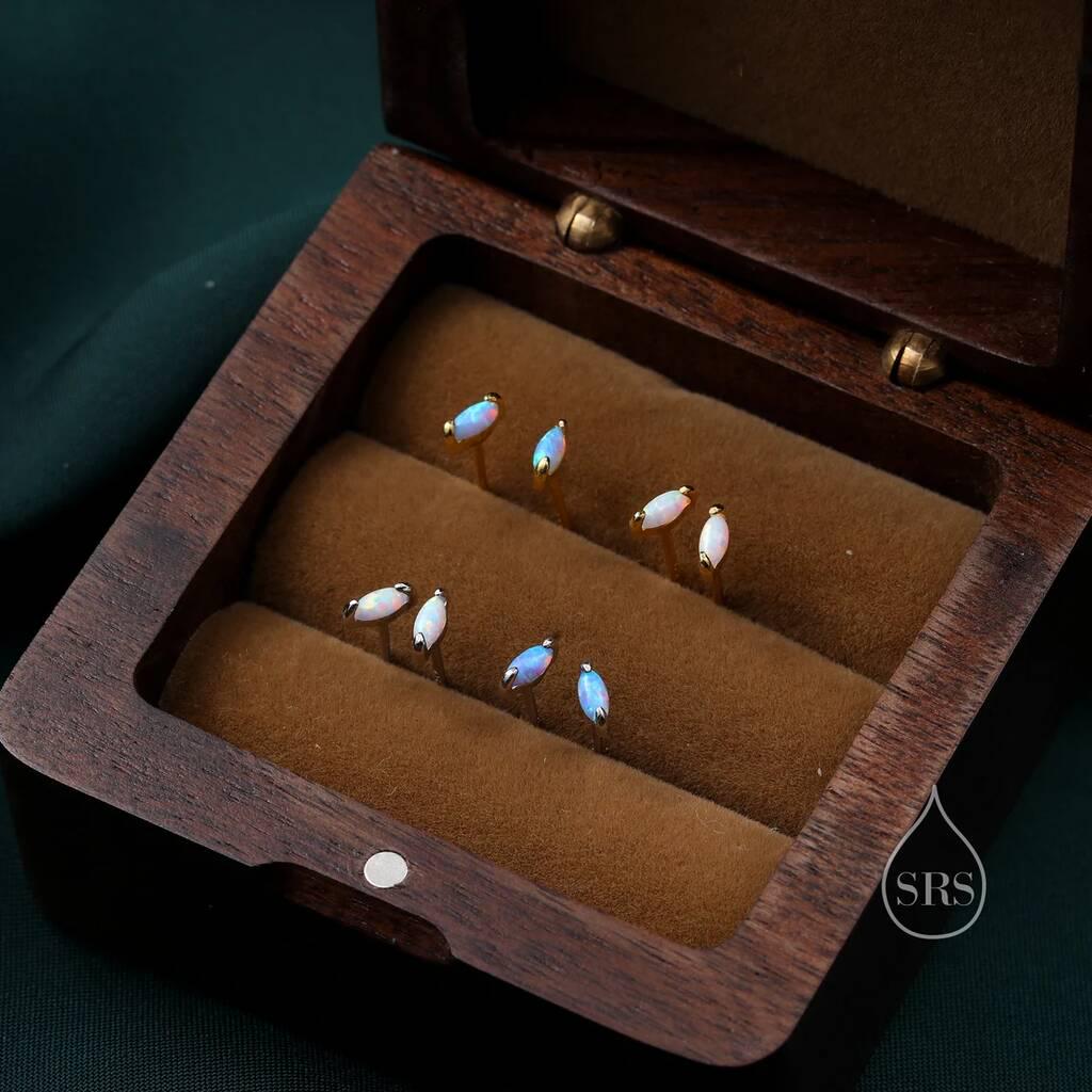 Sterling Silver Blue Opal Marquise Stud Earrings