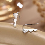 Heart Crawler Earrings in Sterling Silver, Silver, Gold or Rose Gold, Three Hearts Climber Earrings, Ear Climbers