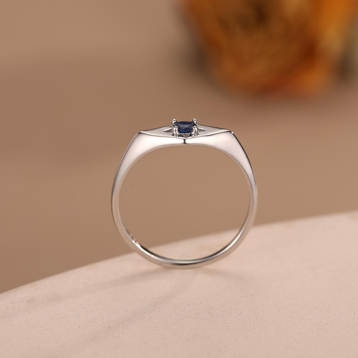 Kite Signet Sapphire Ring in Sterling Silver, Silver or Gold, Starburst Sapphire Blue CZ Ring, Rhombus Ring, US 5 - 8
