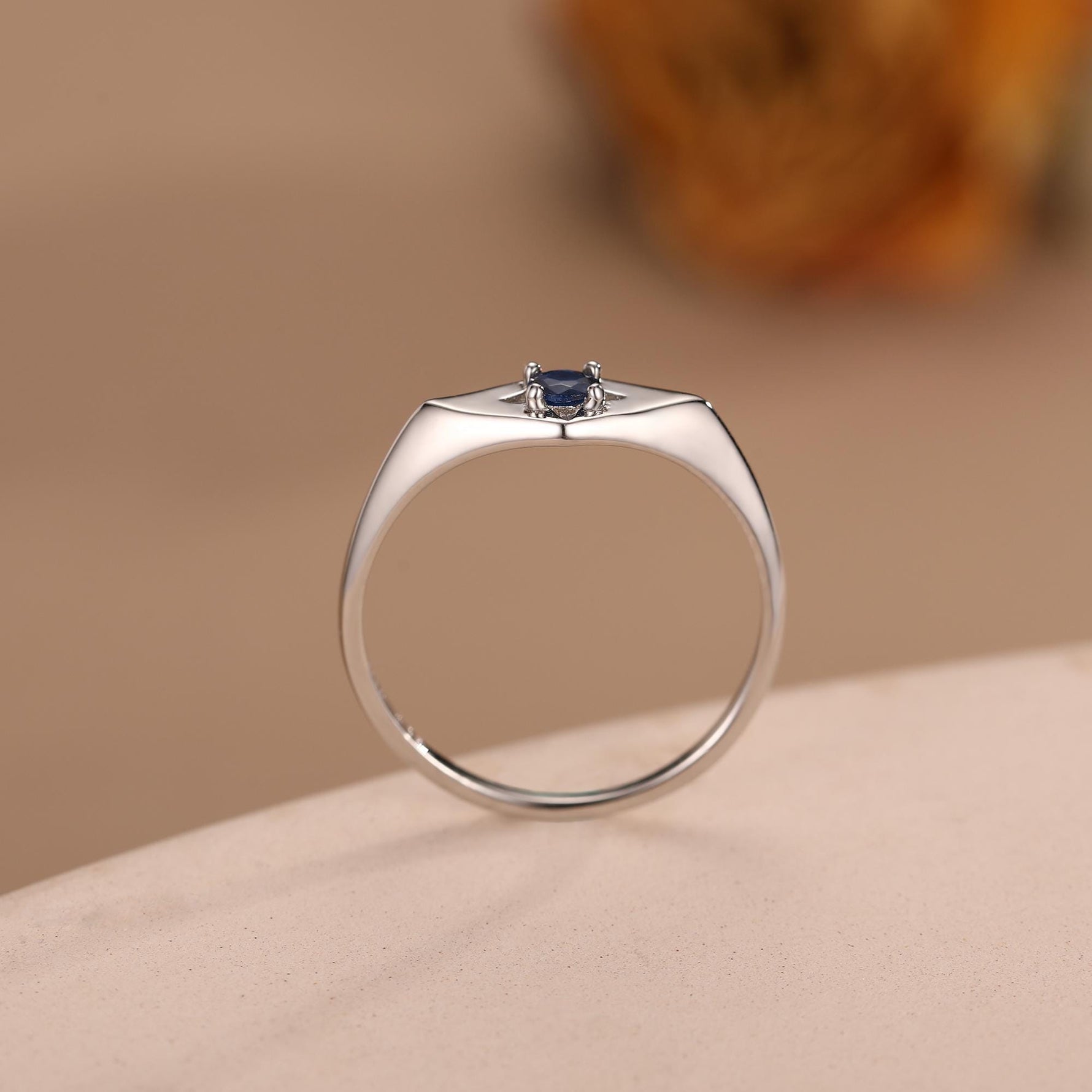 Kite Signet Sapphire Ring in Sterling Silver, Silver or Gold, Starburst Sapphire Blue CZ Ring, Rhombus Ring, US 5 - 8