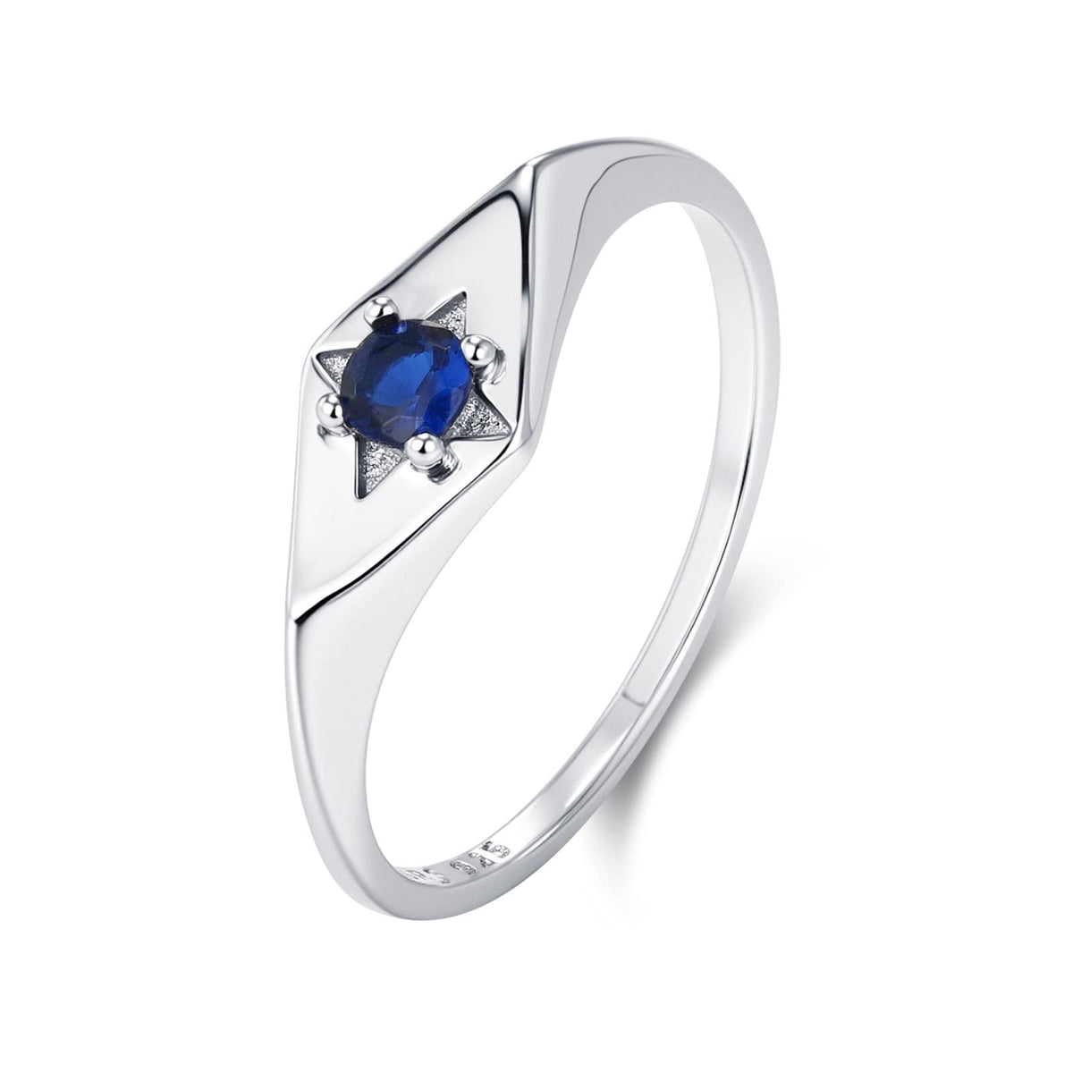 Kite Signet Sapphire Ring in Sterling Silver, Silver or Gold, Starburst Sapphire Blue CZ Ring, Rhombus Ring, US 5 - 8