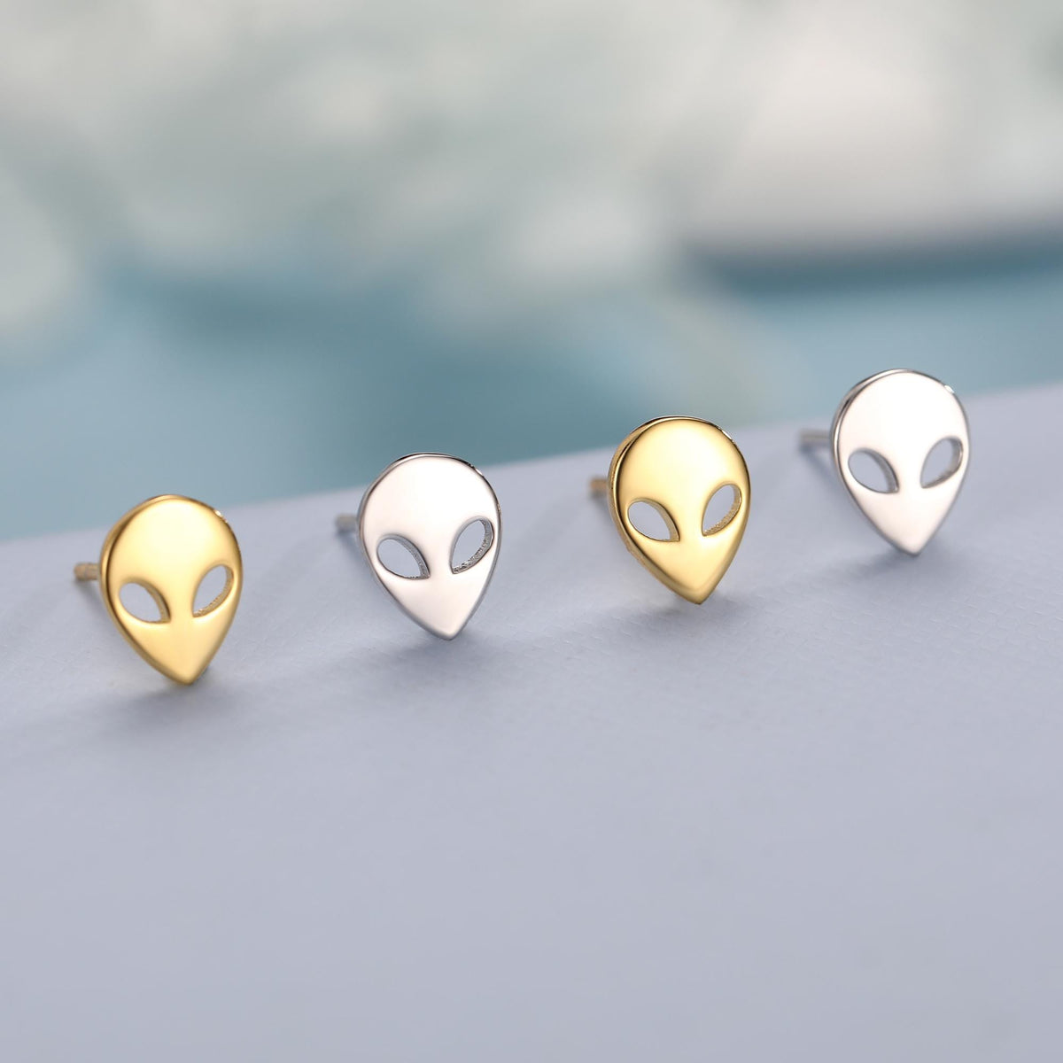 Alien Stud Earrings in Sterling Silver, Silver or Gold, UFO Earrings, Fun and Quirky Jewellery