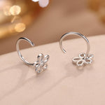 Forget me not Flower Huggie Hoop Earrings in Sterling Silver, Curved Post Earrings, Open Hoops, Pull-Through Threader Earrings,