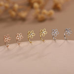 Forget me not Flower Huggie Hoop Earrings in Sterling Silver, Curved Post Earrings, Open Hoops, Pull-Through Threader Earrings,