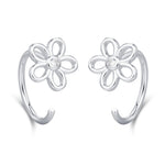 Forget me not Flower Huggie Hoop Earrings in Sterling Silver, Curved Post Earrings, Open Hoops, Pull-Through Threader Earrings,