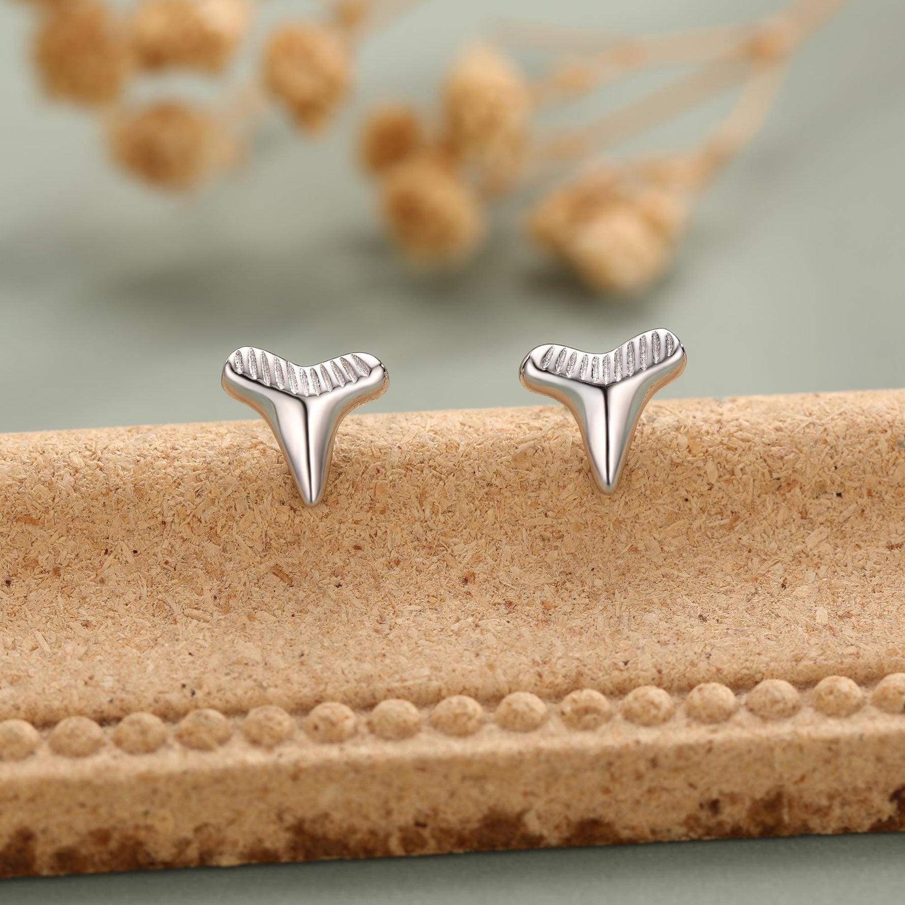 Shark Tooth Design Stud Earrings in Sterling Silver, Silver or Gold, Shark Tooth Shape Earrings, Animal Earrings, Nature Inspired