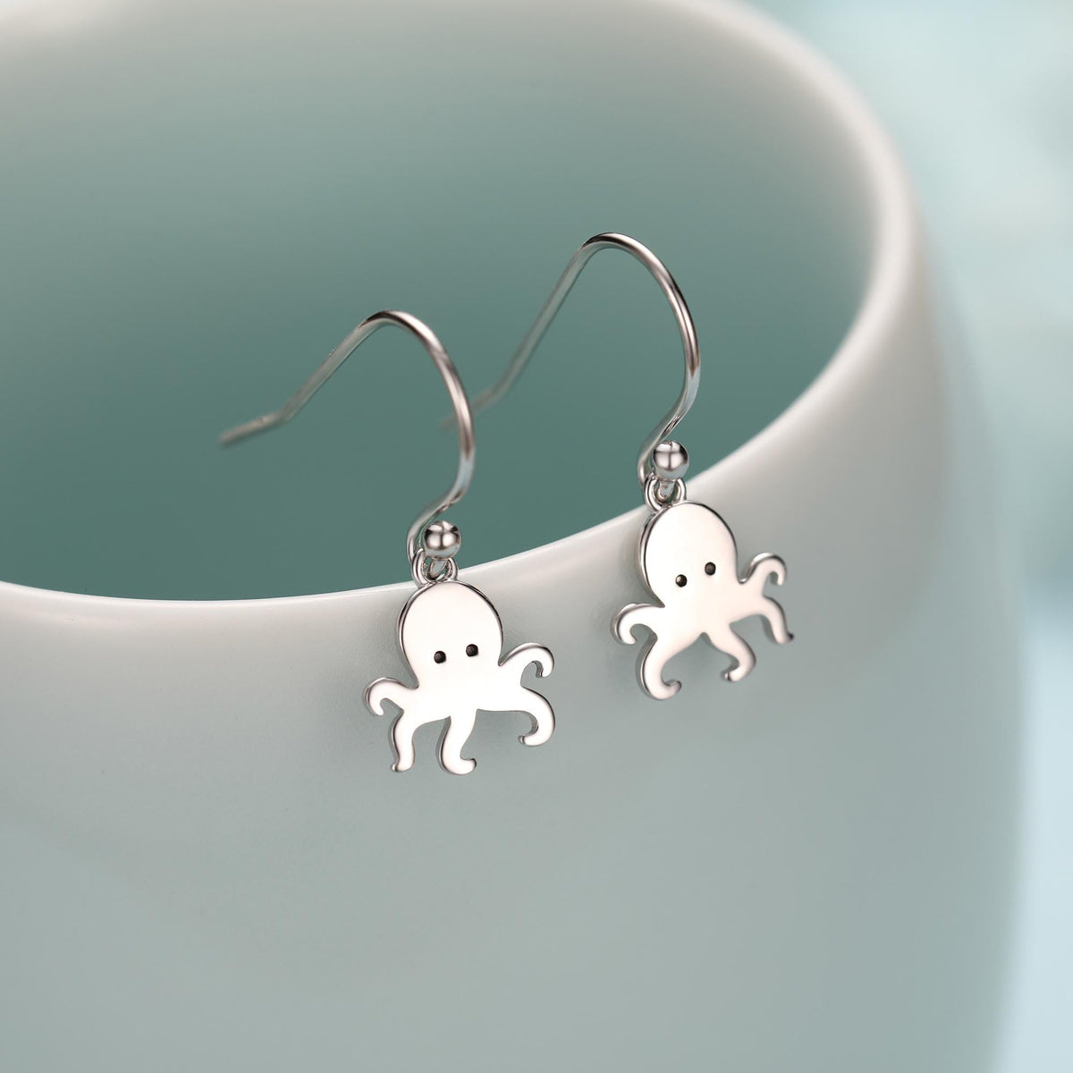 Octopus Drop Hook Earrings in Sterling Silver, Octopus Dangle Earrings, Fish Earrings, Ocean Nautical Earrings