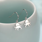 Octopus Drop Hook Earrings in Sterling Silver, Octopus Dangle Earrings, Fish Earrings, Ocean Nautical Earrings